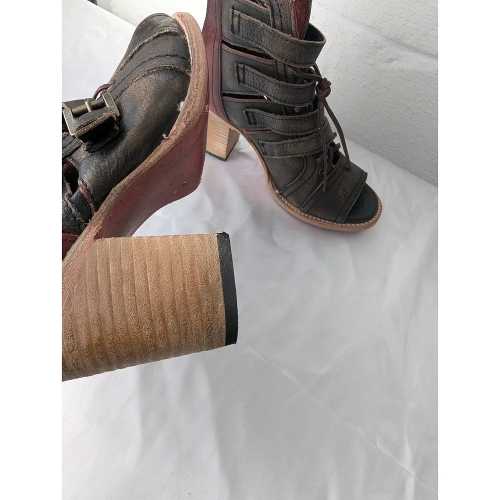 Freebird Women's Sz US 9 Braeden Brown Leather Strappy Booties‎ Steven Peep Toe